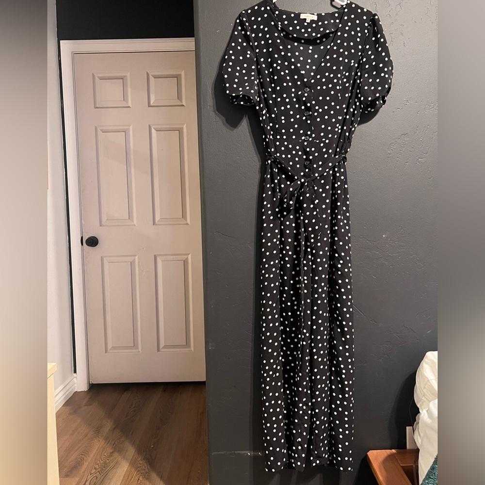 Black Polka Dot Button Front Romper - image 1